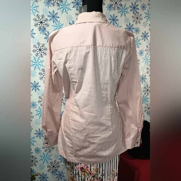 LS Button Down Stretch Faux WrapBlouse Blush Kenneth Cole New York Rose Petal - Picture 5 of 16
